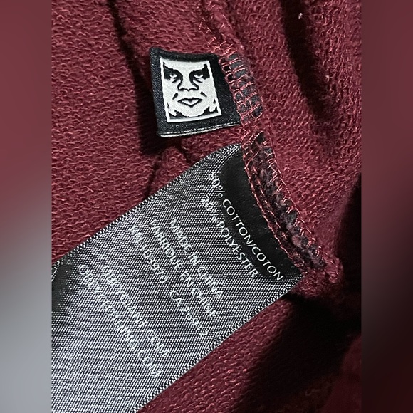 GENTLY USED OBEY “SHADOW BLOCK LOGO” HOODIE IN MAROON RED SIZE LARGE NICE WARM!! - Picture 10 of 16